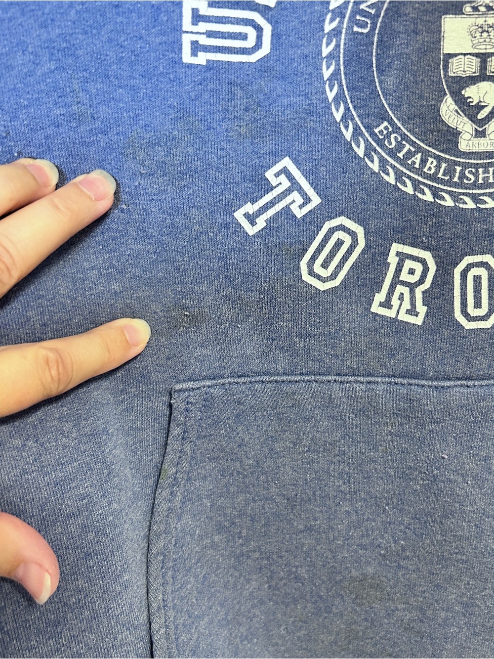 Jerzees University of Toronto Woman’s Small Hoodie Sweatshirt “Stained” 90s Y2K - Picture 5 of 12